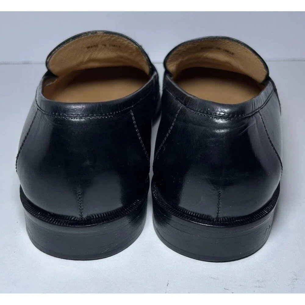 Johnston & Murphy Shoes Men's Size 8.5 Black Leather Tassel Loafers Italy Work